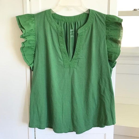 Anthropologie Maeve Flutter Sleeve Cotton V Neck Green Top Women’s Size X-Large - Picture 1 of 15
